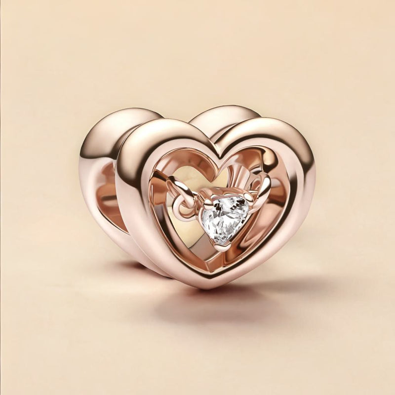 Pandora Radiant Heart & Floating Stone Charm – 14k Rose Gold Plated