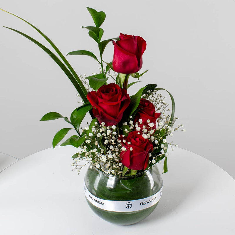 Red Roses and Gypsophila - Love Vase