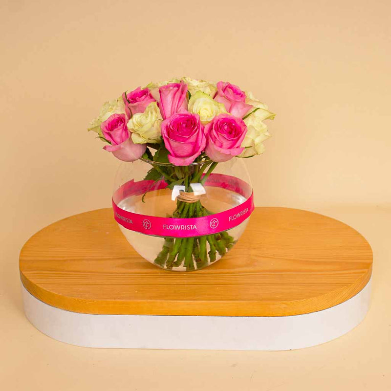 Mixed Flowers Boula Vase – White & Pink Flowers