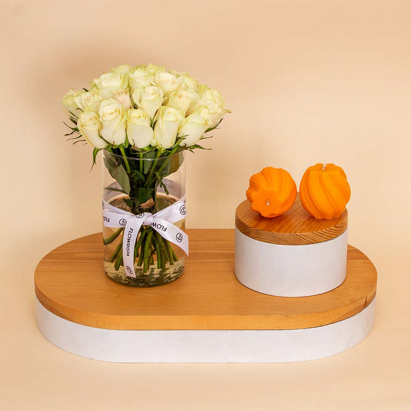 Reflame Strawberry Vanilla Candle & White Roses Vase
