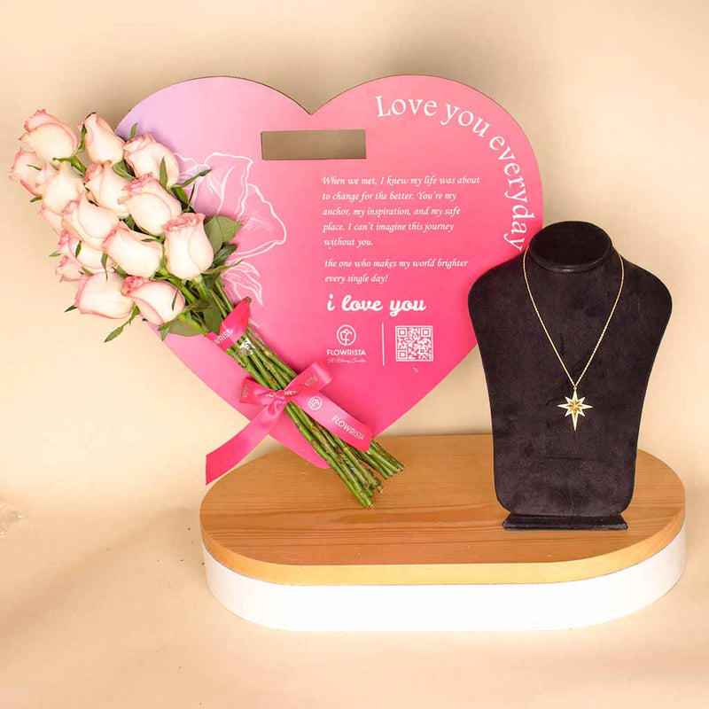 Feliz Moda star silver necklace gold plated And Heart of Love
