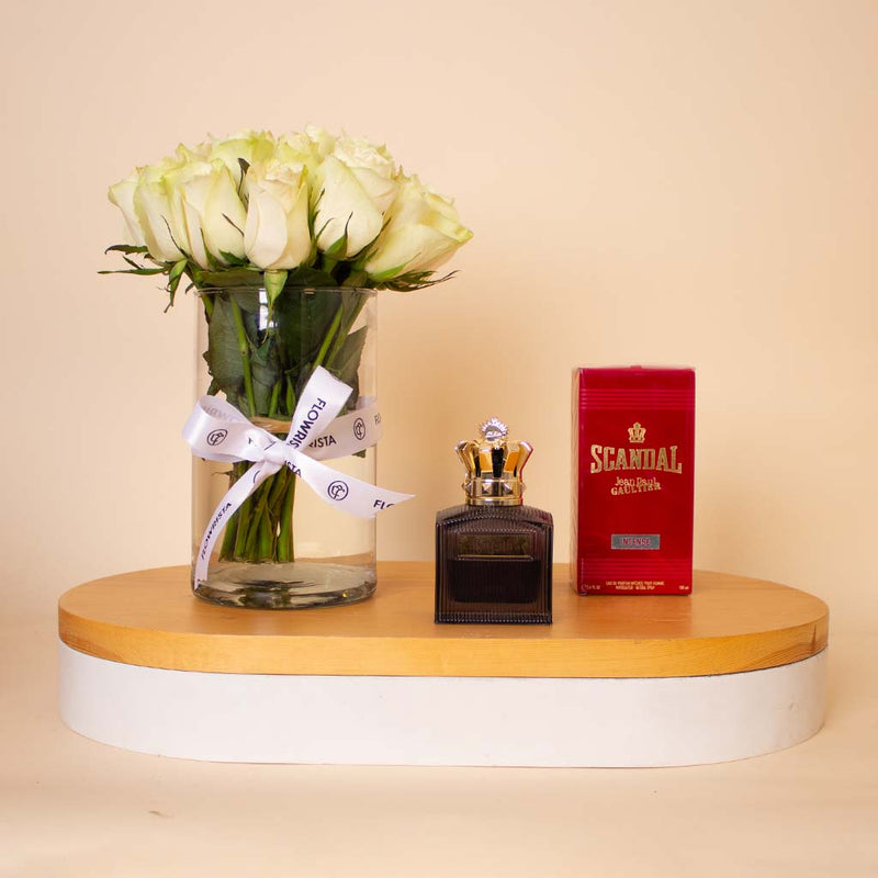 Jean Paul Gaultier Scandal Intense Men 100ml & White Roses Vase