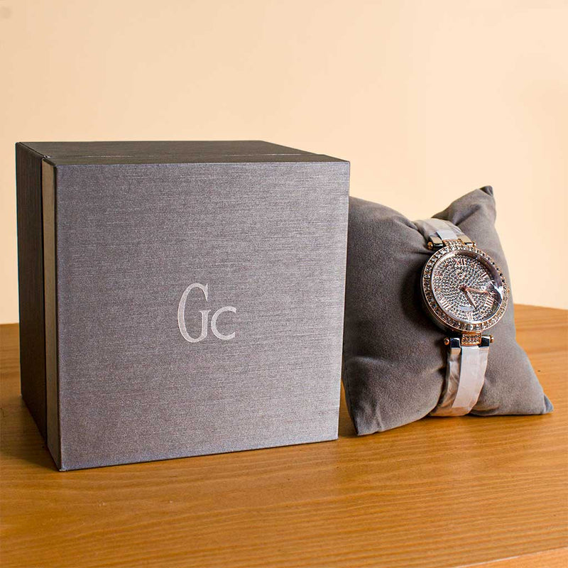 Guess Gc Flair 34mm Ladies Watch – Silver & Rose Gold, Crystal Set