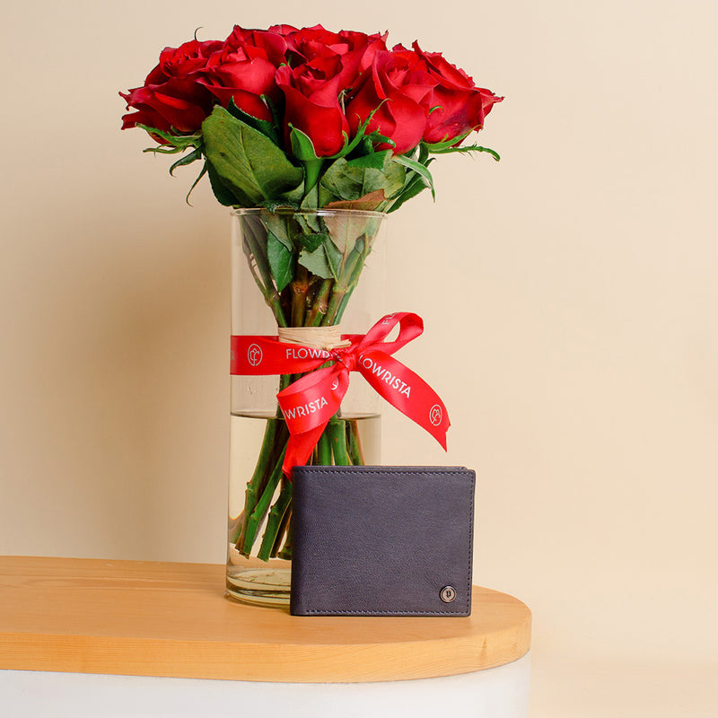 Police PA40135WLBR Wallet Magnet & Red Roses Vase