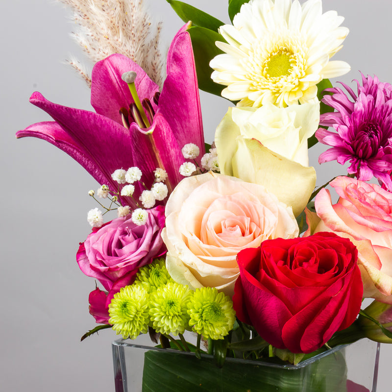 Mixed Flower Vase with Chrysanthemums, Lilies & Roses