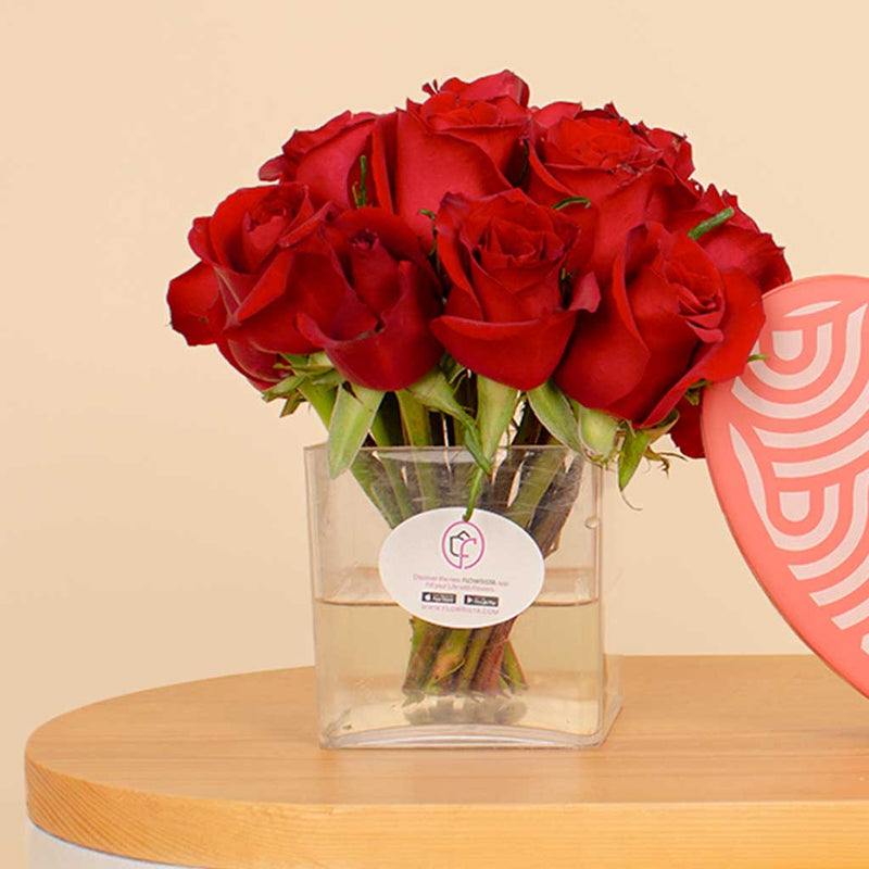 Patchi Tin Box of 22 Pieces | 20 Red Roses Vase