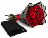 Mango Black Fringed Edge Scarf with Flowrista Jannah Red Roses Bouquet