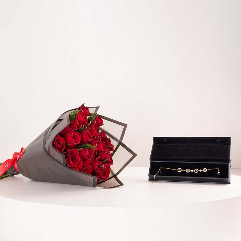 GUESS Life In Crystal Bracelet & Red Roses Bouquet