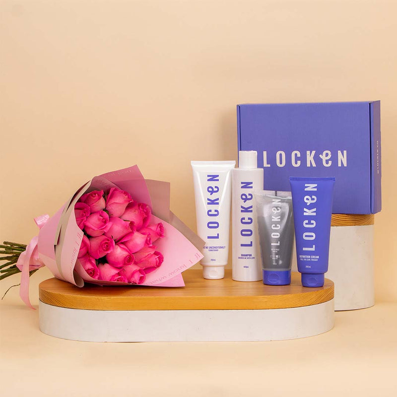 Locken Curly Styling Kit & Pink Roses