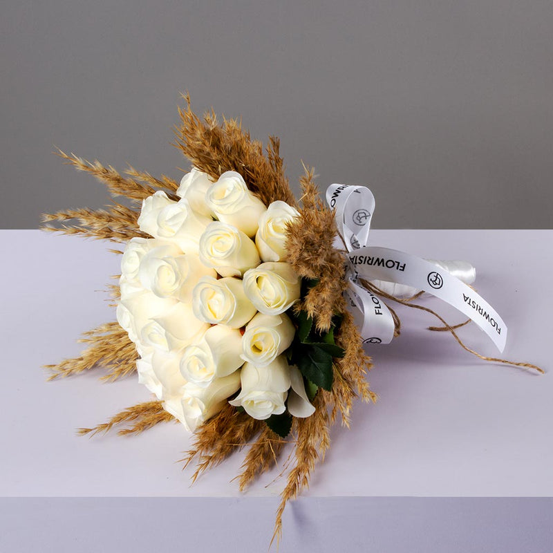 Artificial White Roses Wedding Bouquet