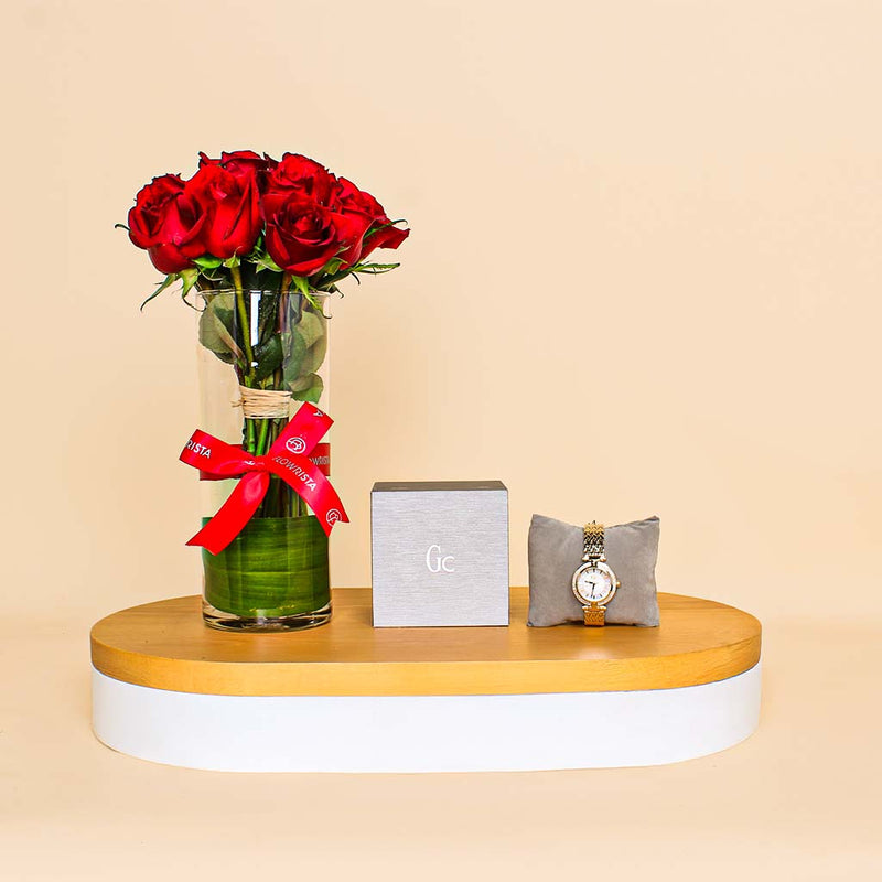 Valentine’s Gift Set – Guess Watch with Red Roses Bouquet