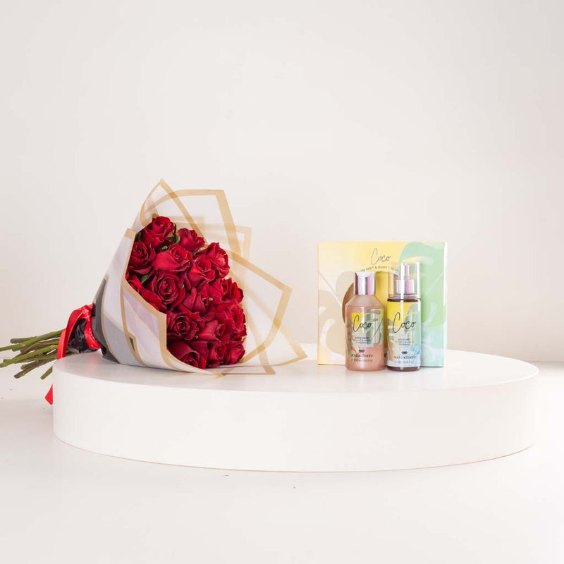 Soul & More Coco Gift Set with Red Roses Bouquet