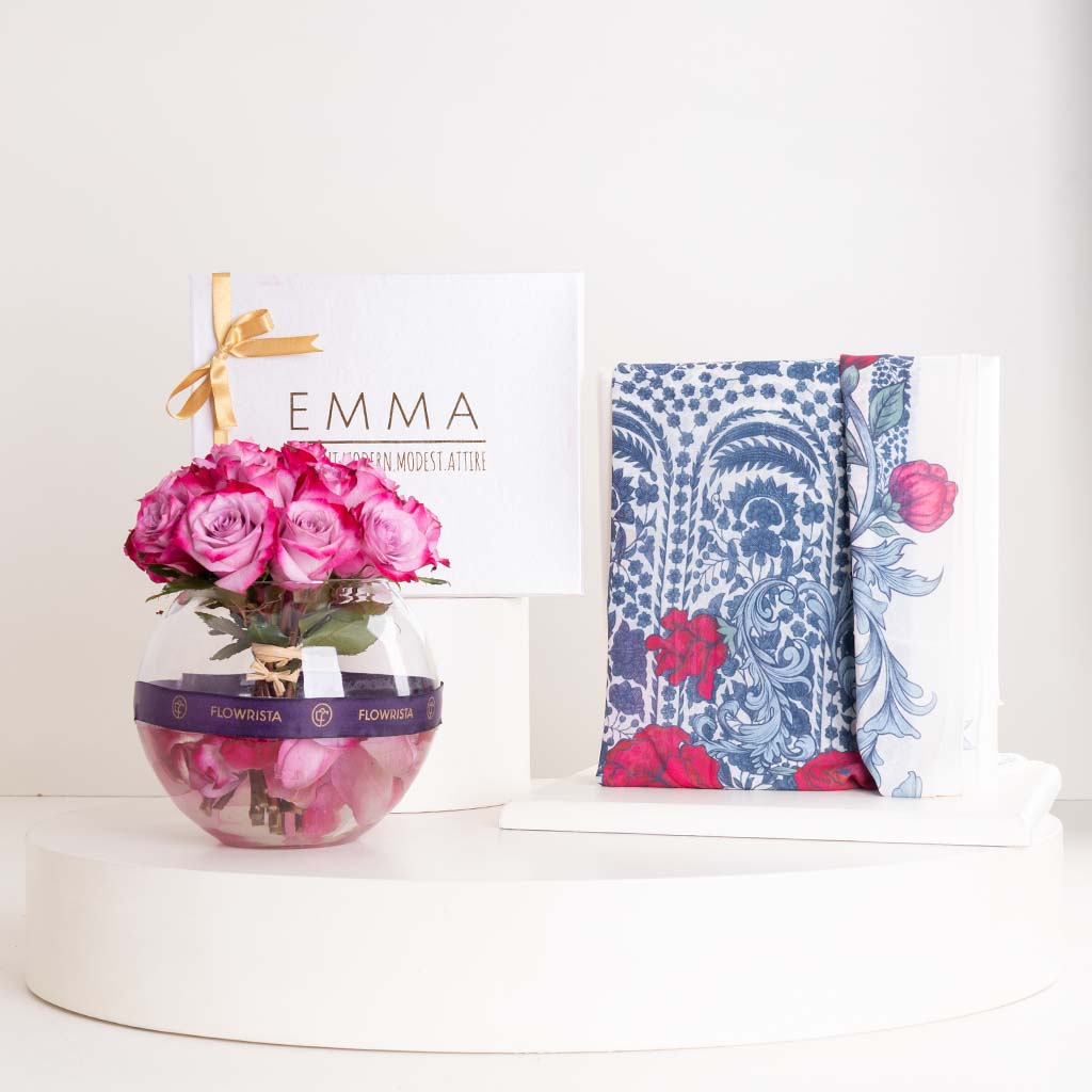 EMMA Enchanted Scarf & Purple Roses Bouquet