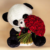 Teddy Bear with 100 Red Roses