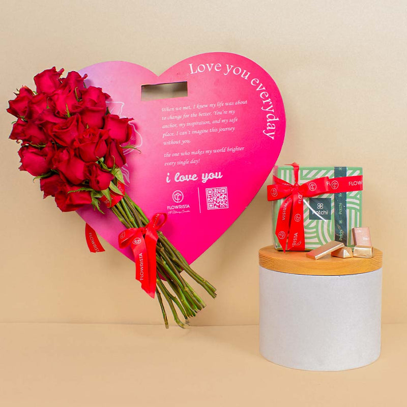 Patchi Chocolate & 15 Red flower Heart