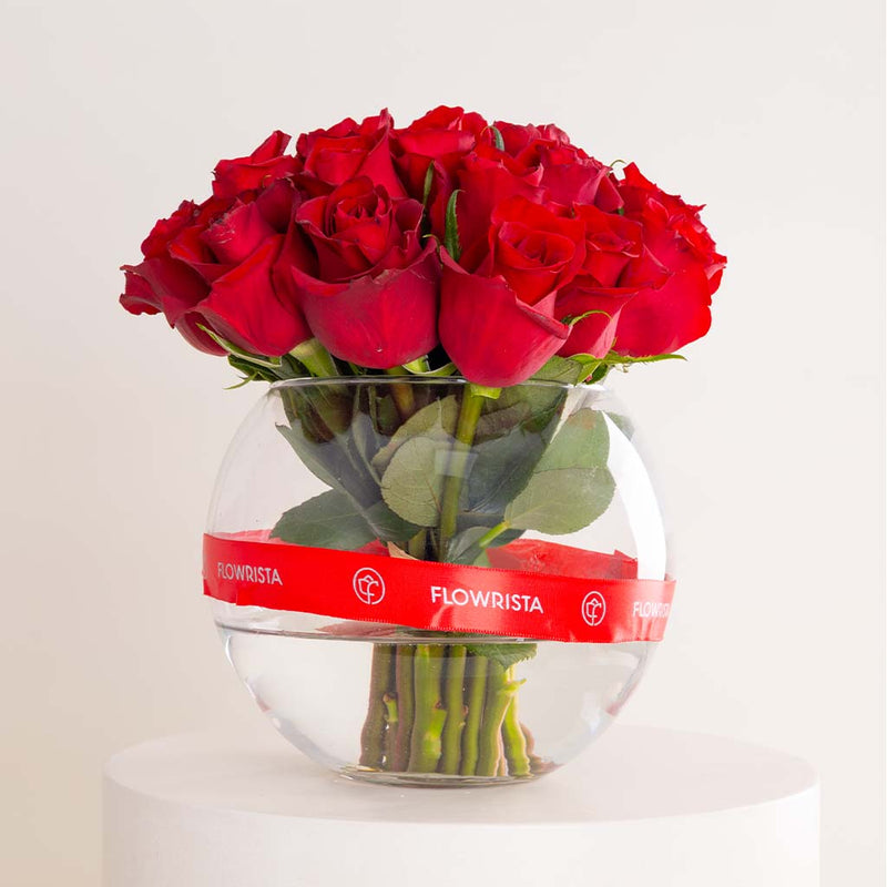 Red Roses Vase - 20 Stems