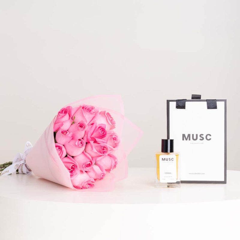 MUSC Scandal Musc Perfume & 15 Pink Roses