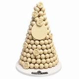Giovanni Chocobon ivory round chocolate pyramid with rose-shaped decorations and custom plaque