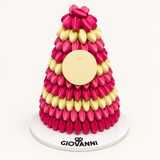 Giovanni pink and ivory petal chocolate pyramid with blank customizable round plaque