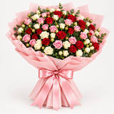 Flowrista red pink and white rose bouquet wrapped in pink paper