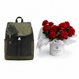 Parfois colour block nylon backpack with Flowrista red roses white box