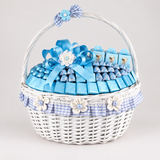 Blue and white chocolate gift basket product photo
