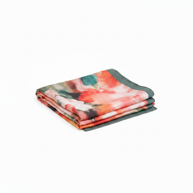 Mango orange floral printed satin scarf on white background