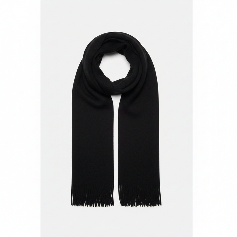 Mango black plain knitted fringed edge scarf on white background