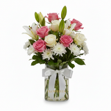 Flowrista pink and white roses vase arrangement Dubai