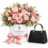 Flowrista pink rose box with ALDO Surgoine black satchel gift set