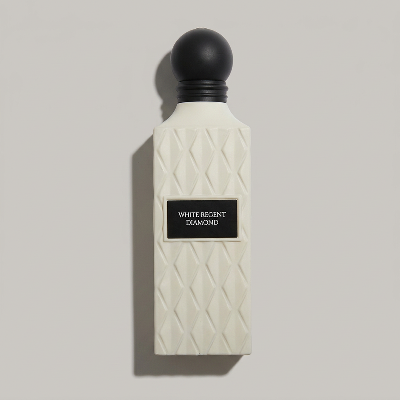 White Regent Diamond 150 ml ivory perfume bottle with black round cap