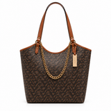 ALDO YBELIHAR patterned brown satchel with tan handles and gold-tone chain
