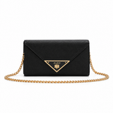 Black ALDO Brimorton wallet with gold chain strap and triangle logo clasp