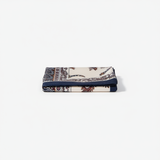 Mango navy blue and cream paisley print square satin scarf on white background