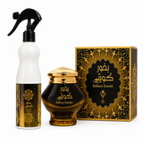 Kuwaiti perfume spray and Bakhour Kuwaiti incense jar with box on a white background