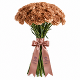 Caramel carnation bouquet with green stems and dusty rose Flowrista satin bow