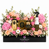 Kuwaiti perfume bakhoor and white air freshener with fresh pink hydrangeas and pastel roses in a black Flowrista planter