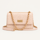ALDO Bellarose Open Pink textured crossbody bag with gold-tone chain and pale strap