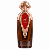 Asser 100ml perfume bottle with rose-gold sculptural cap and red label