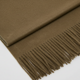 Close-up detail of Mango khaki fringed edge scarf knitted texture