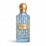 Blue Diamond Aqua blue faceted perfume bottle with gold-coloured round cap