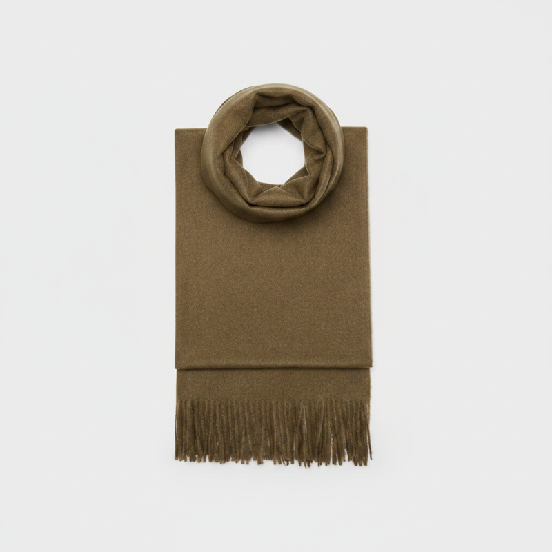 Mango khaki fringed edge scarf on white background