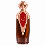 Asser perfume in a rose gold bottle with a red central label