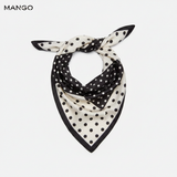 Mango black and white polka dot satin triangular scarf on white background