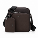 ALDO MAXIMILIAN dark brown crossbody bag with matching pouch on white