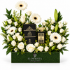Ashek Al Oud by Almas 100ml perfume with artificial white flowers in a green Flowrista gift box