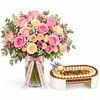 Giovanni oval chocolate tray beside a Flowrista pink and cream rose vase