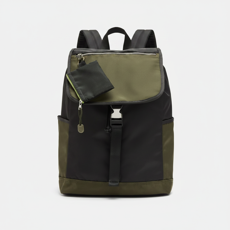 Parfois olive green and black colour block nylon backpack for 15 inch laptop