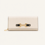 ALDO Olira cream flap wallet with black tabs and gold-tone linked-ring accent
