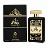 Ashek Al Oud by Almas 100ml eau de parfum bottle and black gold box